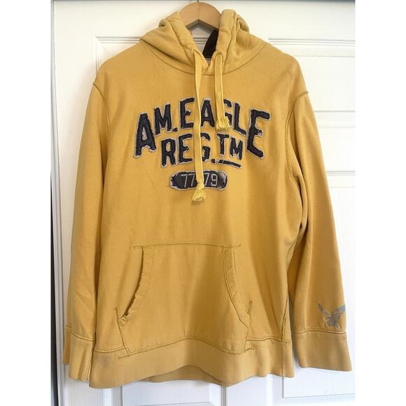 VTG Y2K American Eagle Hoodie Adult Large | Yellow Embroidered Fleece‎ Lined - Picture 1 of 6